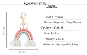 Size chart showing a 13.5cm handmade rainbow keychain with dimensions and weight data