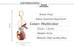 Detailed dimensions of the crystal rabbit keychain with pink rhinestones and carrot