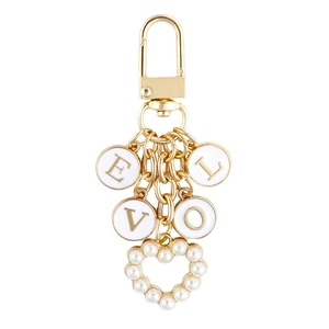 Custom gold letter keychain with LOVE pendants and pearl heart charm for bags
