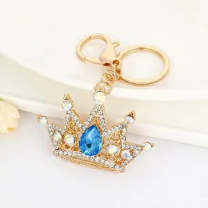 Sparkling Rhinestone Crown Keychain Zinc Alloy Inlaid With Water Drop Shaped Artificial Crystal Bag Charm Pendant Women Gift
