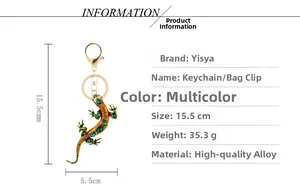 Detailed size chart for lizard keychain featuring dimensions of 15.5cm by 5.5cm