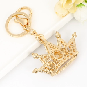 Creative hollow golden crown keychain with crystal metal plating for handbag decoration