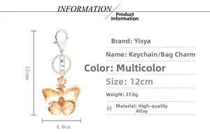 Detailed dimension guide for champagne crystal butterfly keychain, size 12cm by 4.6cm