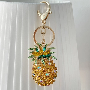 Sparkling pineapple keychain with yellow rhinestones and gold metal lobster clasp for gifts