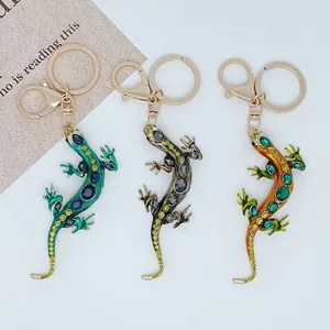 Fashion Rhinestone Lizard Keychain Alloy Gecko Animal Keyring With Lobster Clasp Enamel Bag Charm For Women Jewelry Pendant