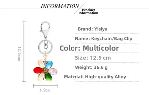 Detailed view of 5-petal crystal flower keychain with size 12.5cm and weight 36.6g