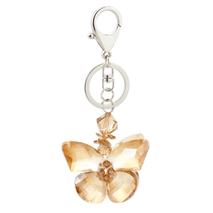 Elegant amber crystal butterfly keychain with silver metal clasp for women bags