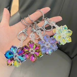Crystal Flower Keychain Zinc Alloy Rhinestone Bag Charm Car Key Ring Pendant For Women Fashion Jewelry Gift Floral Shape