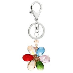 Colorful crystal five-petal flower keychain with silver metal lobster clasp for women