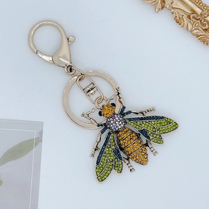Exquisite gold alloy bee keychain featuring colorful rhinestones and durable lobster clasp