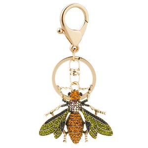 Exquisite gold-plated honey bee keychain with colorful rhinestones and lobster clasp