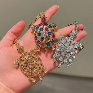 Portachiavi Tartaruga con Strass Colorati Ciondolo Borsa Tartaruga Marina in Metallo Creativo Anello Chiave Animale per Donna Regalo
