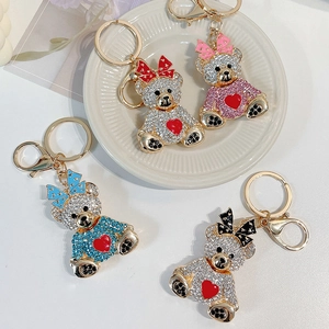 Lot de porte-clés ours en cristal avec nœuds papillon et cœurs rouges en quatre couleurs