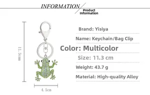 Detailed view of frog keychain dimensions measuring 11.3cm by 4.5cm with rhinestones