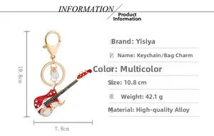 Détails du porte-clés guitare électrique rouge avec strass et finition en alliage