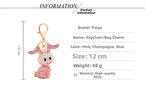 Tabella dettagliata del portachiavi a coniglio da 12cm con specifiche su lega e strass rosa