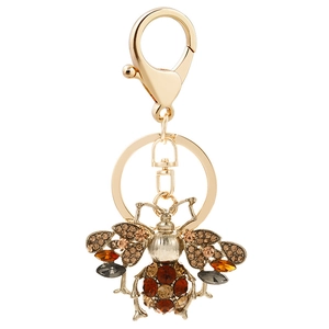 Sparkling crystal honey bee keychain with golden metal clasp for bags and car keys