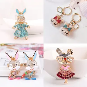 Portachiavi con Coniglio in Strass a Forma di Cartone Animato in Lega di Cristallo Animale Ciondolo Borsa per Donna Gioielli