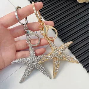 Porte-clés Étoile de Mer en Strass Alliage Métal Étincelant Fermoir Mousqueton Pendentif de Sac Accessoires Mode Femme Cadeau