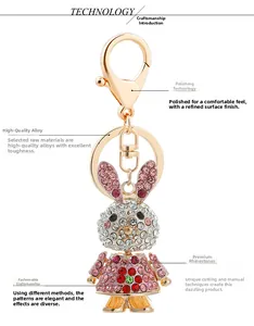 Detailed close-up of pink and white rhinestones on the golden rabbit keychain