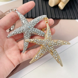 Porte-clés étoile de mer en cristal étincelant en or et argent pour accessoires de style