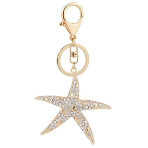 Porte-clés étoile de mer dorée avec strass brillants et fermoir mousqueton robuste