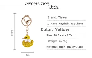 Detailed size and specs for the cute yellow duck keychain with sparkling crystals