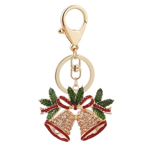 Sparkly Christmas bell keychain with red rhinestones and gold holiday bells