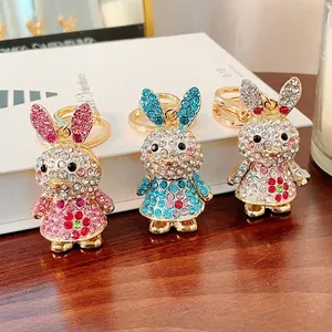 Rhinestone Rabbit Keychain Zinc Alloy Sparkling Cartoon Bunny Bag Pendant Car Key Ring Ornament For Women Girls Gift