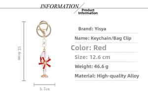 Detailed size specifications for the red crystal helicopter keychain and bag charm