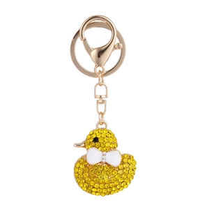 Sparkling yellow duck keychain with rhinestones and golden lobster clasp for bags