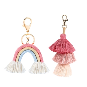 Handmade bohemian rainbow and tassel keychain set with gold lobster clasp for bags