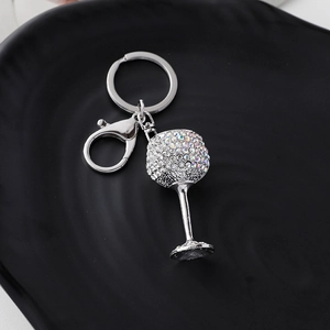 Porte-clés en Alliage d'Argent Avec Strass Forme Verre à Vin Calice Pendentif de Sac Bijoux Femme Cadeau