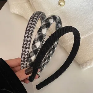 Vintage Grid Fabric Headband For Women Black White Houndstooth Pattern Handmade High Top Hair Hoop Elegant Hair Accessories