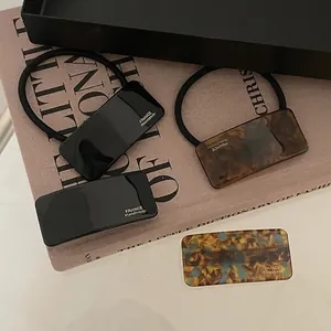 French Elegant Acetate Hair Clip Hair Tie Vintage Tortoiseshell Leopard Print Square Spring Clip Hair Ring For Women Jewelry
