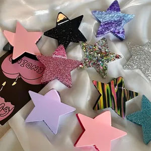 Set di mollette per capelli a stella Y2K in acetato, viola marmorizzato e rosa glitter