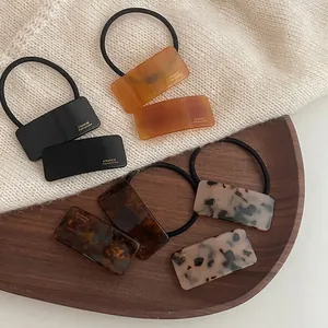 Elegant french acetate hair tie set with amber and tortoiseshell square ornaments