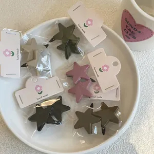 Detailansicht der bunten sternförmigen Haarspangen in minimalistischen Morandi-Tönen auf Teller