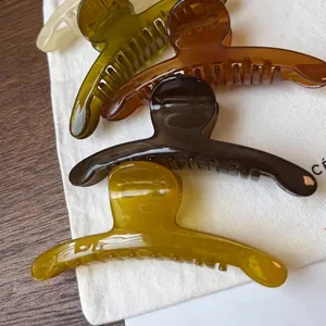 Grande Pince à Cheveux en Résine Style Coréen Vert Avocat Ambre Translucide Pince Requin pour Femmes Accessoires de Coiffure Élégants