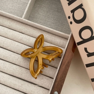 Pince à cheveux papillon élégante en acétate ambré sur boîte de présentation
