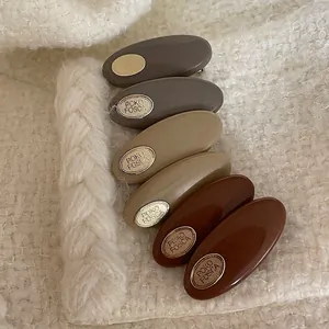 Vintage Oval Acrylic Hair Clip With Gold Metal Plate Elegant Resin Bangs Side Clip For Women Fashion Hair Accessories