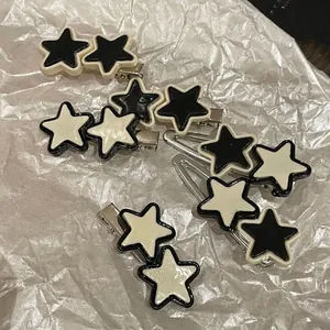 Y2K Star Hair Clips For Women Girls Black White Star Duckbill Clip Harajuku Style Side Fringe Clip Sweet Cool Hair Accessories