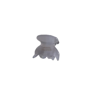Mini acetic acid hair claw clip for women in translucent grey with handmade text detail