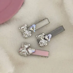 Süß Strass Herz Bär Entenschnabel Haarklammer Für Damen Legierung Stoff Seite Pony Clip Ins Stil Vielseitig Haarschmuck