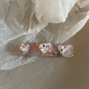 Acetate leopard print heart crystal hair clip with pink marble texture for women