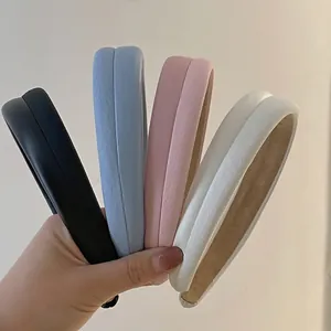 Korean Style PU Leather Patchwork Sponge Headband For Women Thickened Minimalist Solid Color Hairband Fashion Hair Accessories