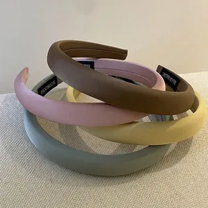 Padded satin headband set in solid macaron colors with handmade label detail