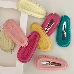 Set of colorful matte puff BB hair clips with 3D texture and LOVELY engraving