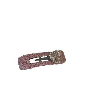 Pink lace hair clip with heart-shaped rhinestone gemstone in lolita vintage style