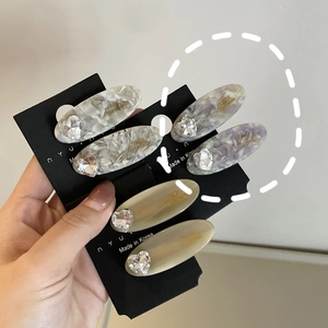 Set of Korean acetate hair clips with heart rhinestone and marble pattern
